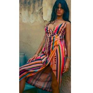 Urban Outfitters-NWOT Flashing Lights Wrap Midi Dress Linen Blend XS